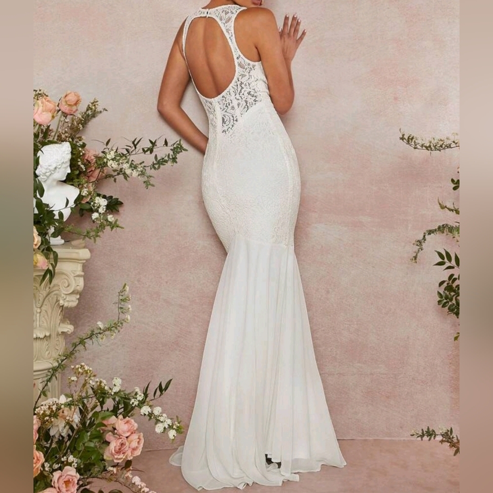 Lace Wedding Dress Size M Medium 5 6 7 8 Stretch Long Lined Bride Bridal White - Picture 3 of 15